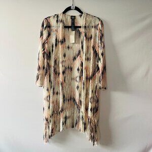 NWT Chico's Travelers Womens Multicolor Ikat Print Fringe Jacket Size 1 US M